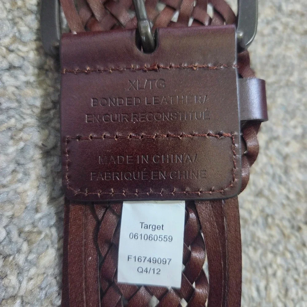 Target Dark Brown Braided Bonded Leather Belt XL Bronze Buckle 061060559 2